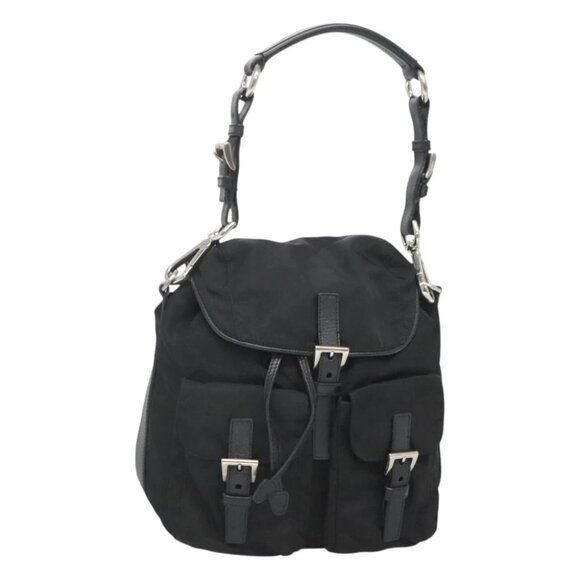 PRADA Shoulder Bag Nylon Black Silver Auth 125573 - Picture 1 of 14